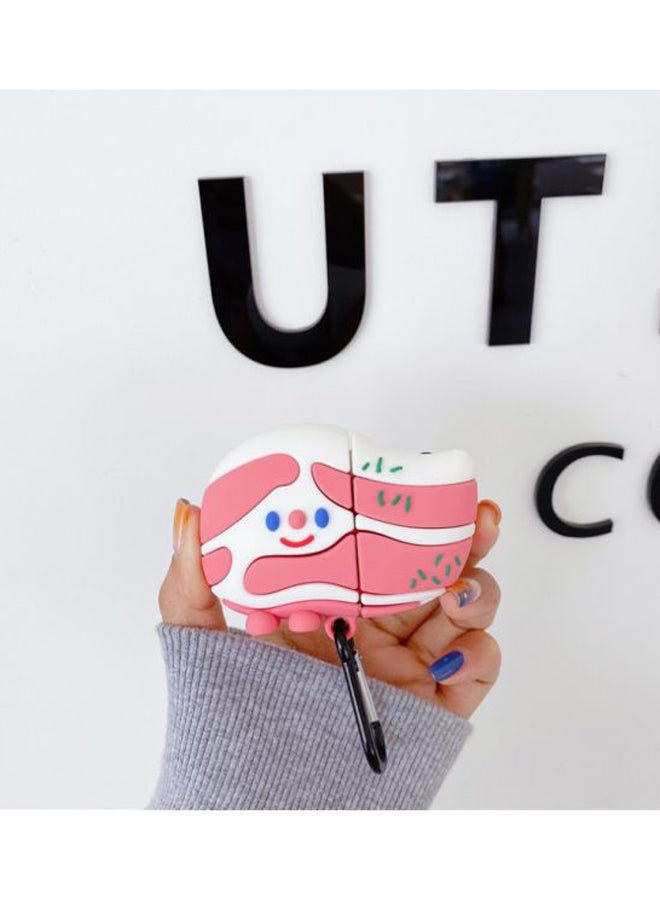 بيوينتي علبة حماية واقية مطبوعة بنقشة كرتونية ومزودة بحلقة قفل لسماعات آيربودز 1/2 من أبل وردي/أبيض - Image 4