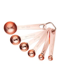 6-Piece Measuring Spoons Set Rose Gold 1 Table Spoon - 15ml, 1/2 Table Spoon - 7.5ml, 1 Tea Spoon - 5ml, 1/2 Tea Spoon - 2.5ml, 1/4 Tea Spoon - 1.25ml, 1/8 Tea Spoon - 0.6ml