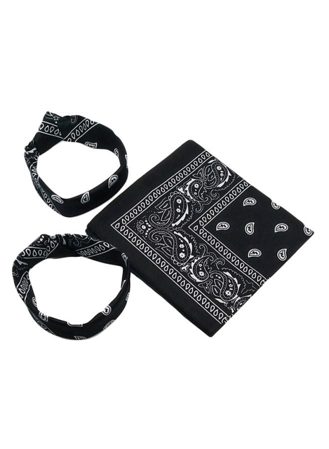 Generic 3-Piece Printed Bandana Headband Set Black/White 55x55cm  - Image 1