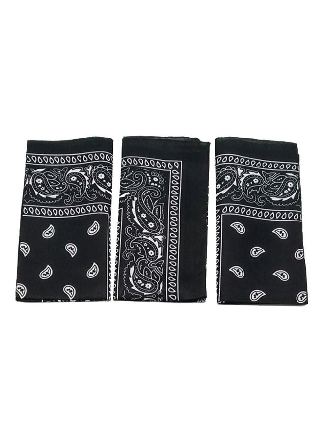 Generic 3-Piece Printed Bandana Headband Set Black/White 55x55cm  - Image 3