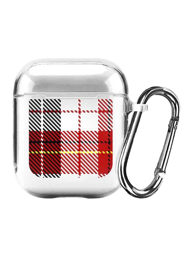 ستايلايزد غطاء حماية مزين بنقشة نسيج الفلانيل الإنجليزي من سلسلة كلاسيك كلير لسماعات أبل آيربودز 2/ 1 شفاف/ أحمر/ أسود - Image 1