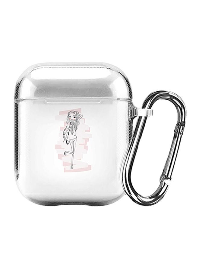 ستايلايزد حافظة بحلقة معدنية من سلسلة كلاسيك كلير بطبعة فتاة مراهقة لسماعات أبل آيربودز 2/1 شفاف/وردي/أسود - Image 1