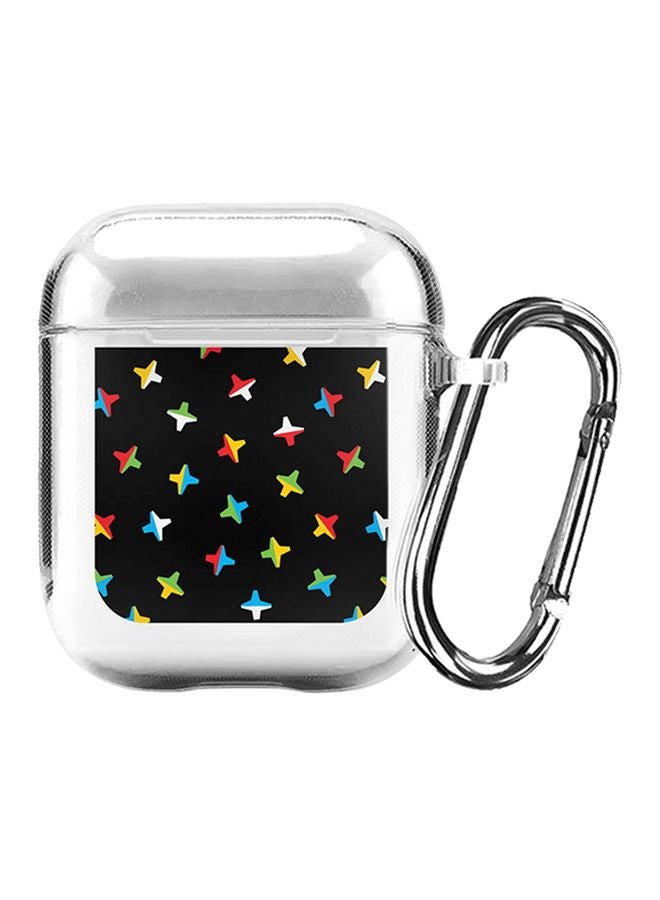 ستايلايزد حافظة حماية من سلسلة كلاسيك مطبوع عليها حرف "X" مزدوج الأوجه ومزودة بحلقة بقفل زنبركي لسماعات أبل آيربودز 2/ ‏1 شفاف/أسود/أخضر - Image 1