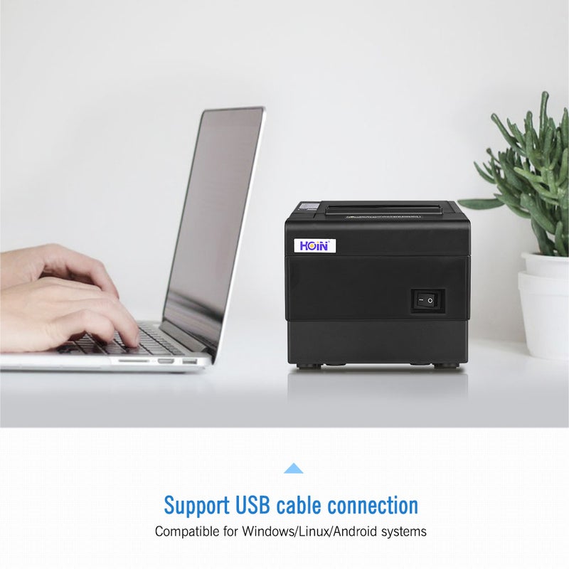 HOIN - HD Portable Wireless Bluetooth USB Ethernet Interface Thermal Receipt Printer With Auto Cutter 8cm Black - Image 1