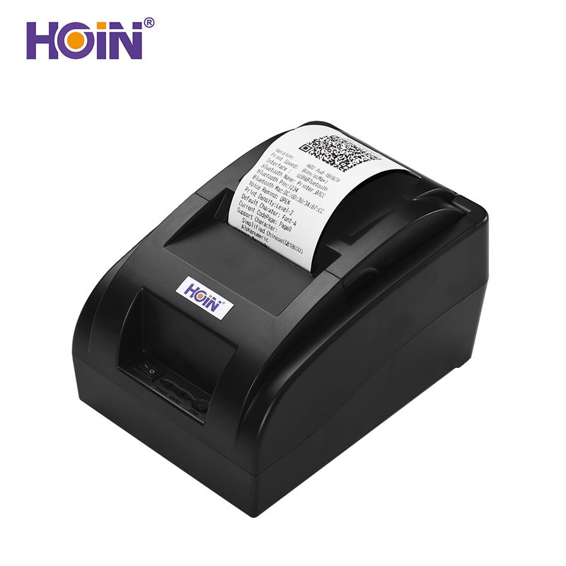 HOIN HD Portable Wireless Bluetooth Direct Thermal Receipt Printer With USB Cable Support Voice Broadcast 5.8cm Black - Image 1