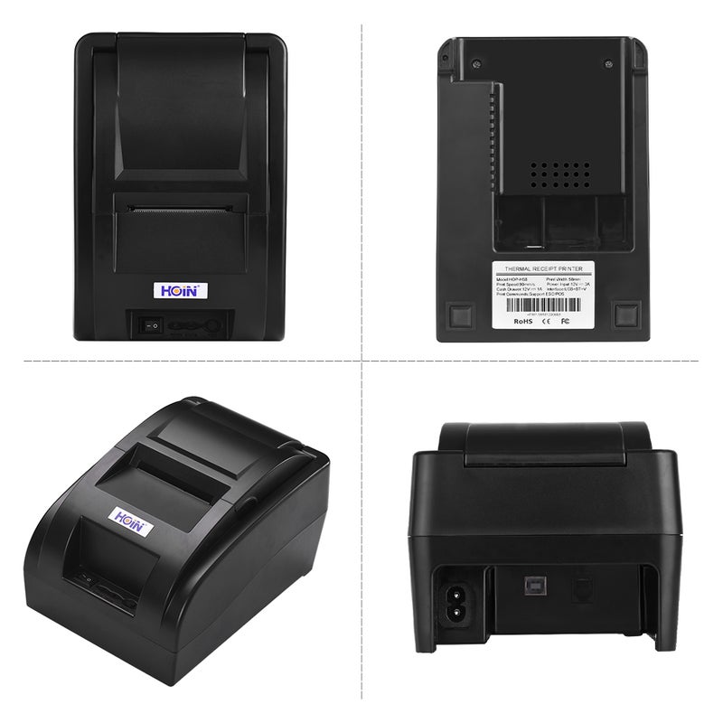 HOIN HD Portable Wireless Bluetooth Direct Thermal Receipt Printer With USB Cable Support Voice Broadcast 5.8cm Black - Image 5