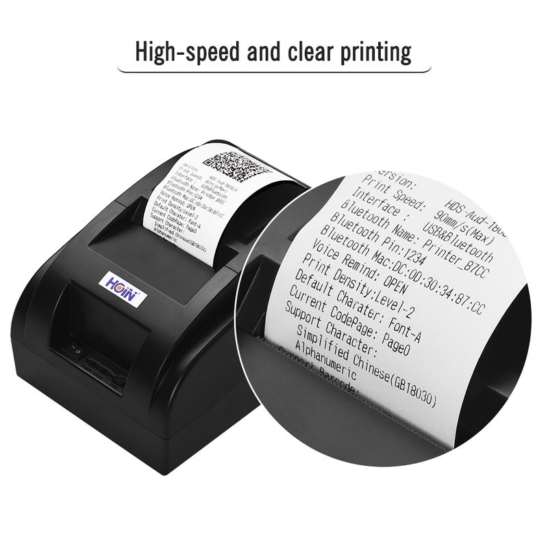 HOIN HD Portable Wireless Bluetooth Direct Thermal Receipt Printer With USB Cable Support Voice Broadcast 5.8cm Black - Image 3
