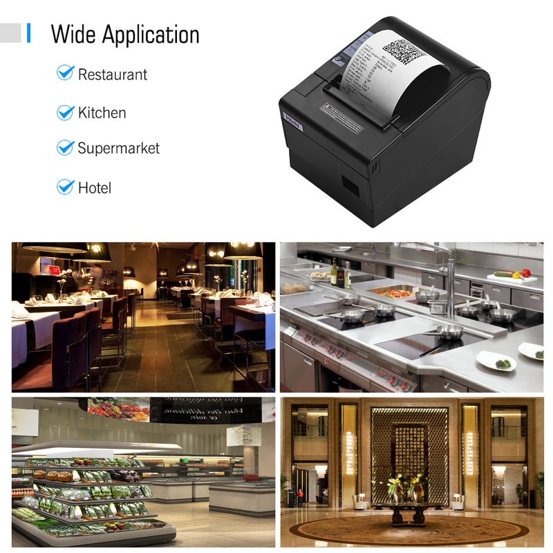 HOIN - HD Portable Wireless Bluetooth USB Ethernet Interface Thermal Receipt Printer With Auto Cutter 8cm Black - Image 1