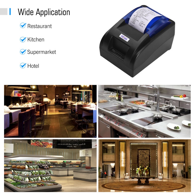 HOIN - HD Portable Wireless Bluetooth USB Ethernet Interface Thermal Receipt Printer With Auto Cutter 5.8cm Black - Image 1