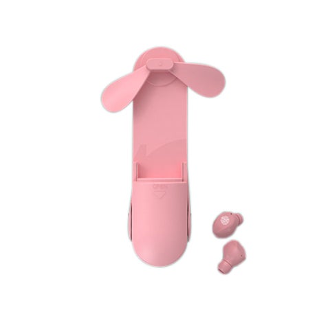 Mini Fan Flashlight TWS Wireless Bluetooth In-Ear Earphone With Microphone Pink