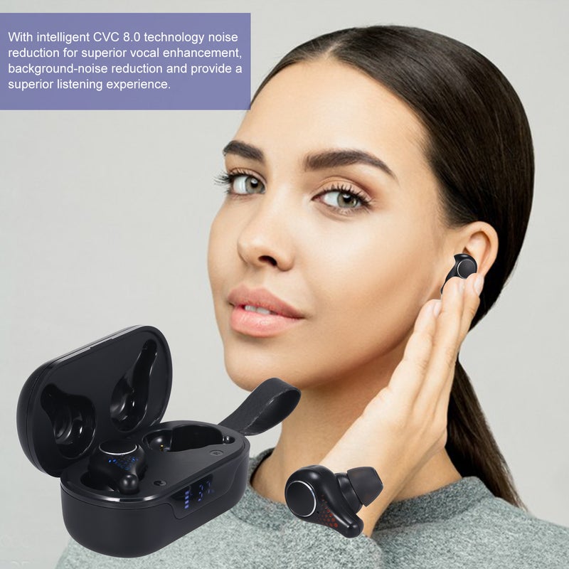 Generic - TWS Led Battery Display Bluetooth Wireless In-Ear Earbuds Black - Image 1