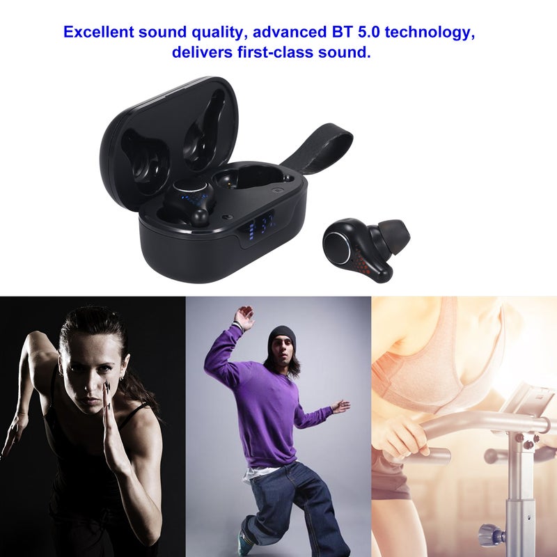 Generic - TWS Led Battery Display Bluetooth Wireless In-Ear Earbuds Black - Image 1