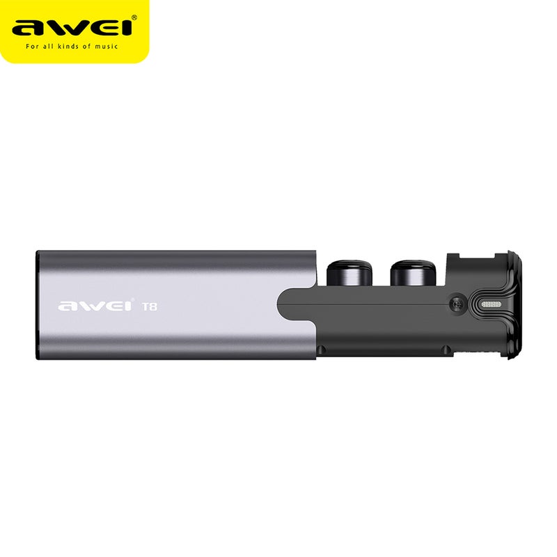 Awei T8 TWS Binaural Wireless Earbuds With Charging Case Grey - Image 5