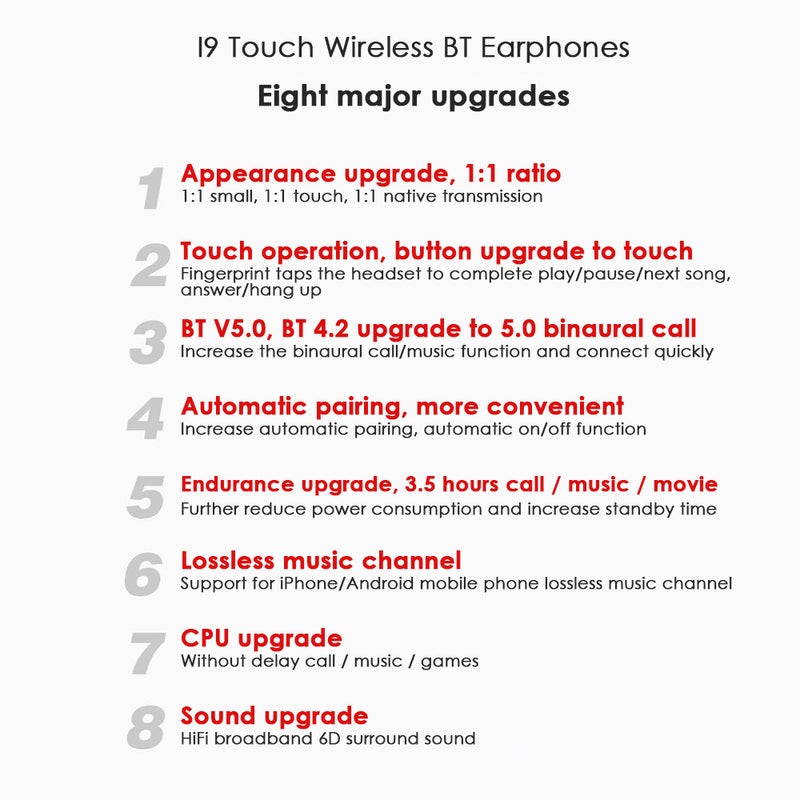 Generic - I9 TWS Touch Wireless Bluetooth In-Ear Stereo Bass Earbuds With Microphone White - Image 1