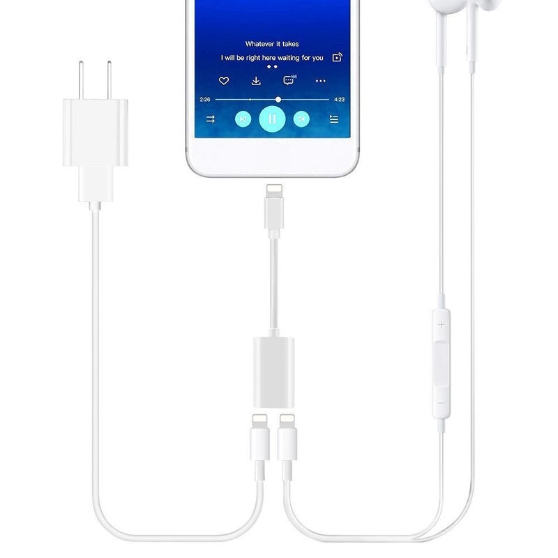 Generic - Lightning Dual Audio AUX Charging Adapter With Dual Lightning Ports White - Image 1