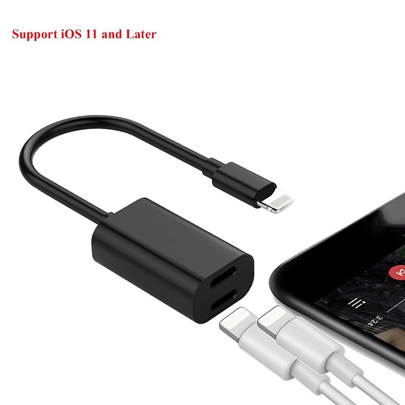 Generic - Lightning Dual Audio AUX Charging Adapter With Dual Lightning Ports White - Image 1