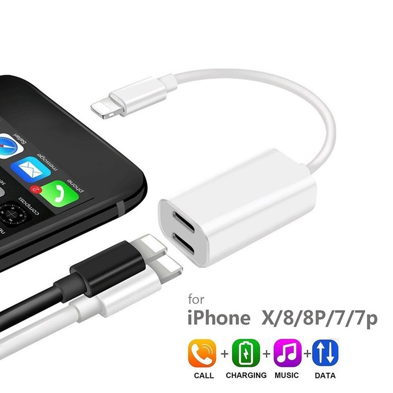 Generic - Lightning Dual Audio AUX Charging Adapter With Dual Lightning Ports Black - Image 1