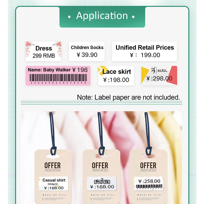 طابعة ملصقات حرارية لاسلكية محمولة باليد تعمل بتقنية البلوتوث وردي - Image 3