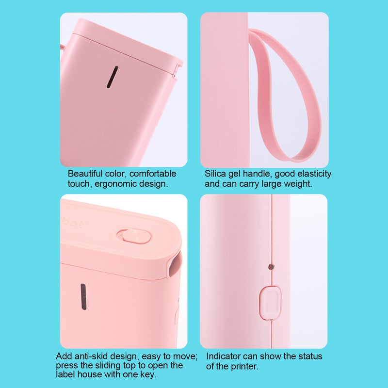 طابعة ملصقات حرارية لاسلكية محمولة باليد تعمل بتقنية البلوتوث وردي - Image 4