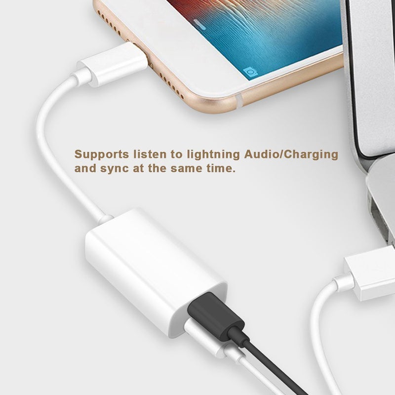 Generic - Lightning Dual Audio AUX Charging Adapter With Dual Lightning Ports Black - Image 1