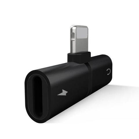 Mini Lightning Splitter Adapter With Dual Lightning Ports Black