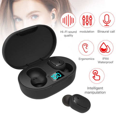E6S In-Ear TWS True Wireless Bluetooth Earbuds With Charging Box Black