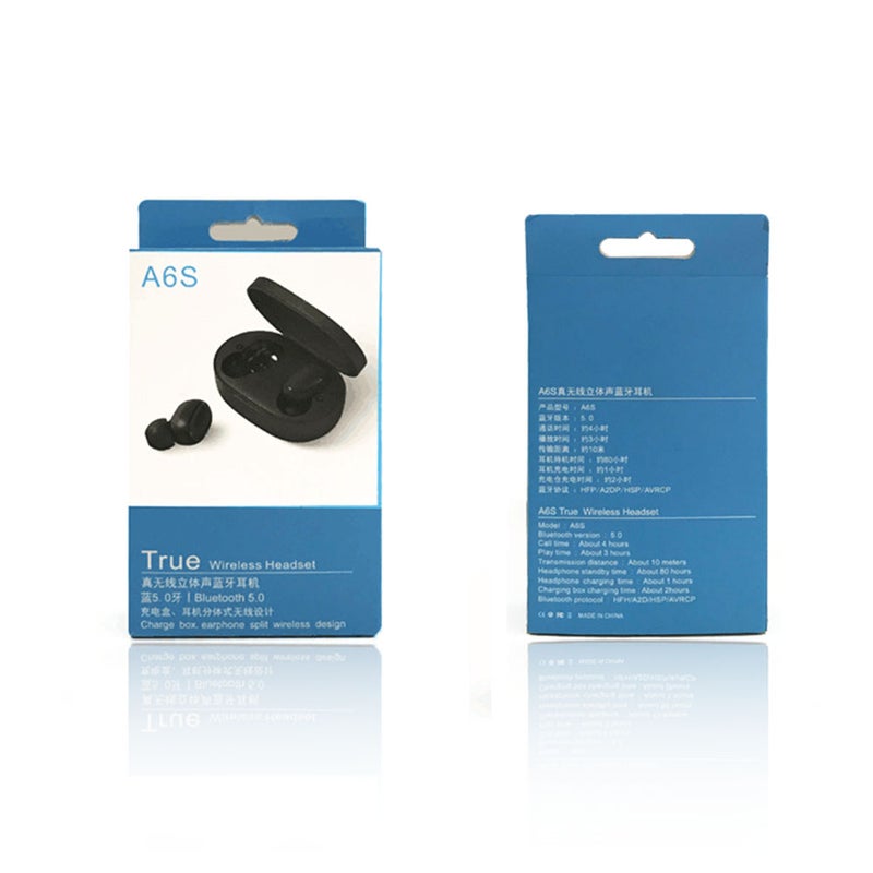 Generic - A6S In-Ear Mini TWS Twins True Wireless Bluetooth Stereo Earbuds With Auto Charging Box Black - Image 1