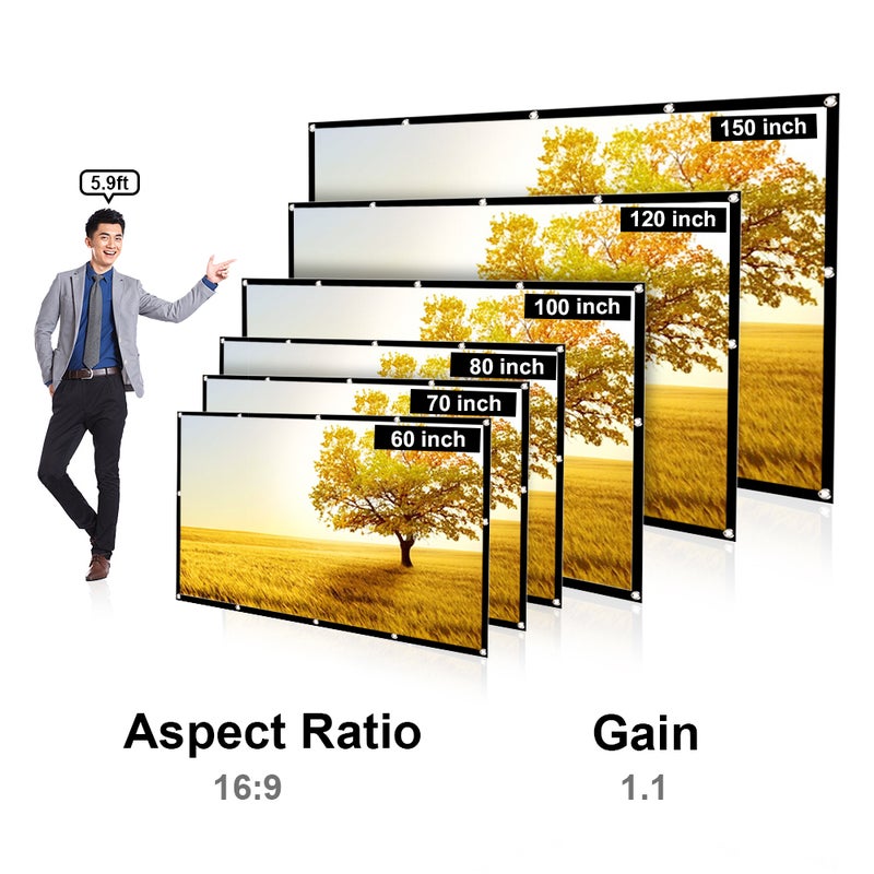 Portable Foldable 16:9 HD Projector Screen LU-V5-349 White/Black - Image 2