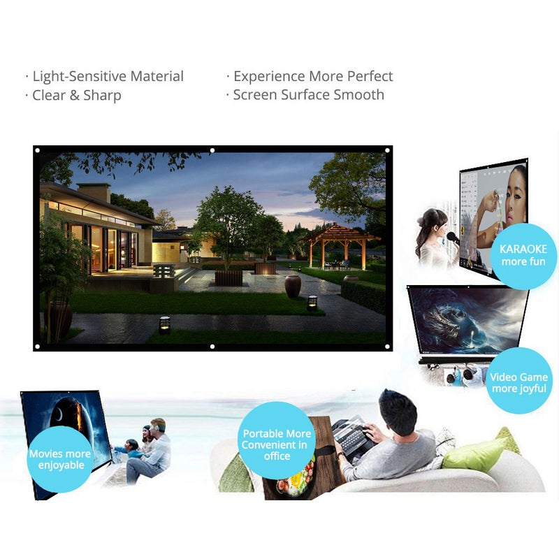docooler - Portable Foldable 16:9 HD Projector Screen LU-V5-372 White/Black - Image 1