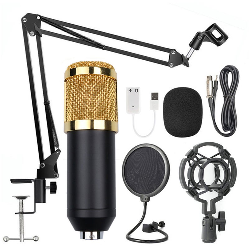 Studio Live Stream Broadcasting Recording Condenser Microphone Set LU-V5-175 Black/Gold - Image 1