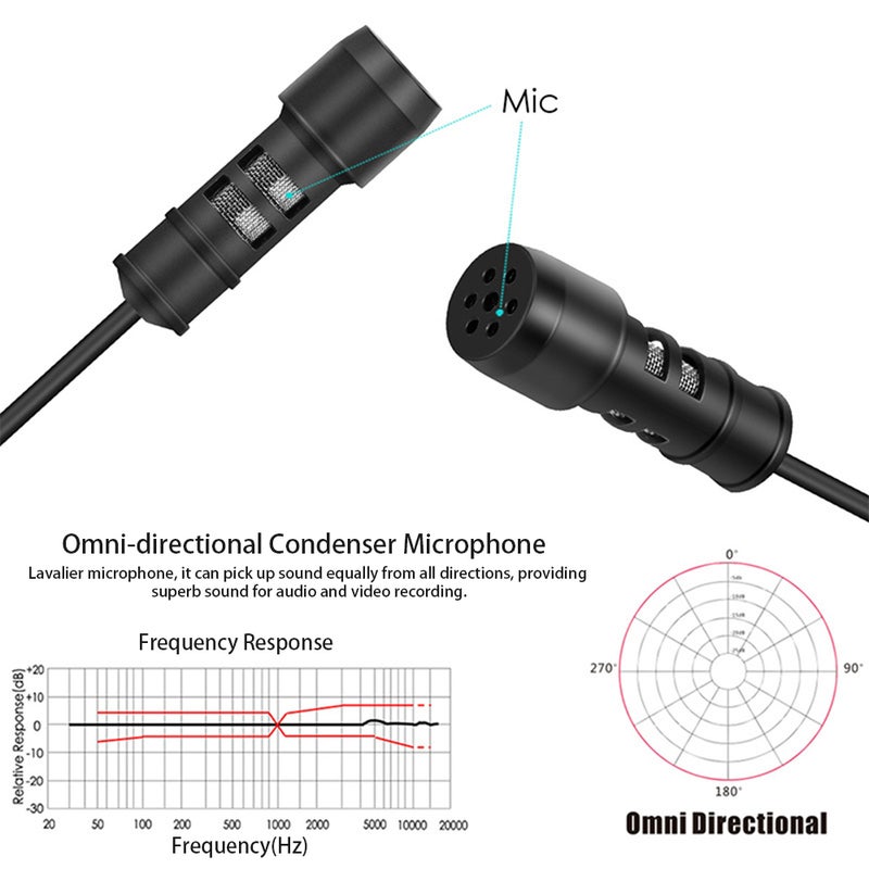 Lavalier Lapel Clip-on Omnidirectional Condenser Microphone LU-V5-184 Black