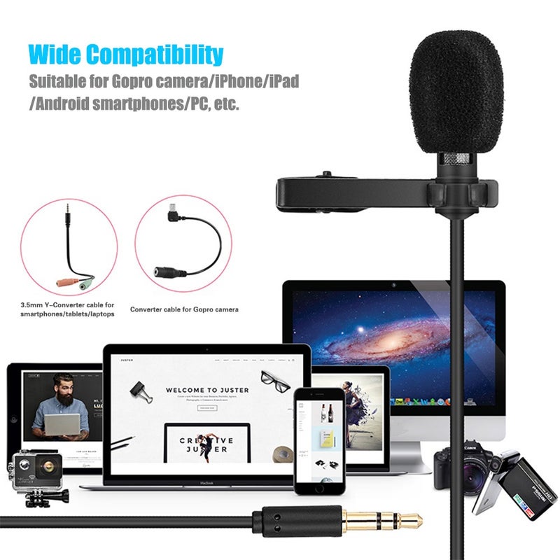 Lavalier Lapel Clip-on Omnidirectional Condenser Microphone LU-V5-184 Black