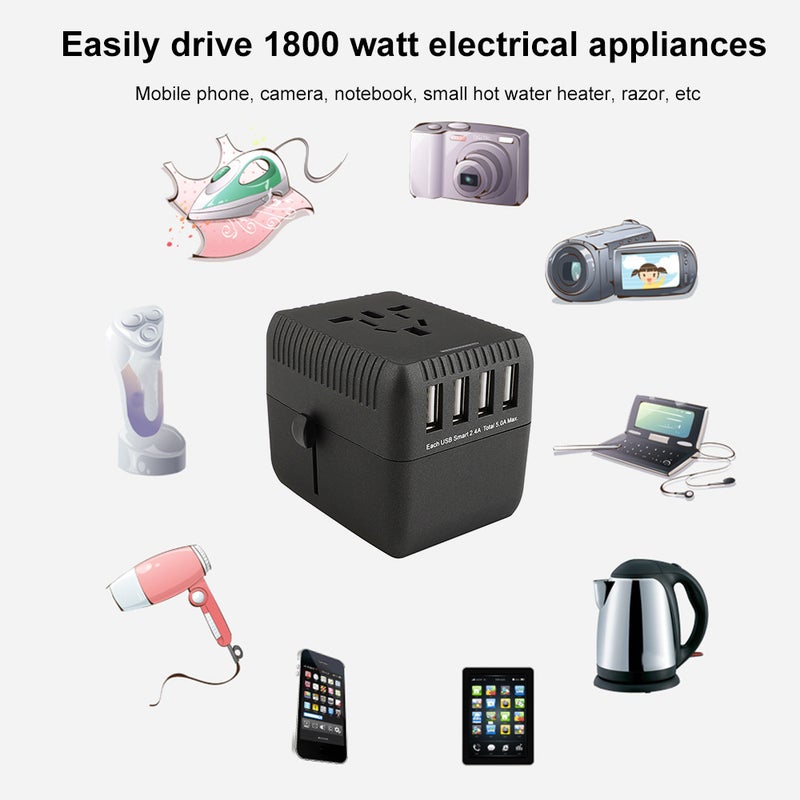 محول شامل للسفر وشاحن جداري شامل لجميع أجهزة الهاتف أسود - Image 3