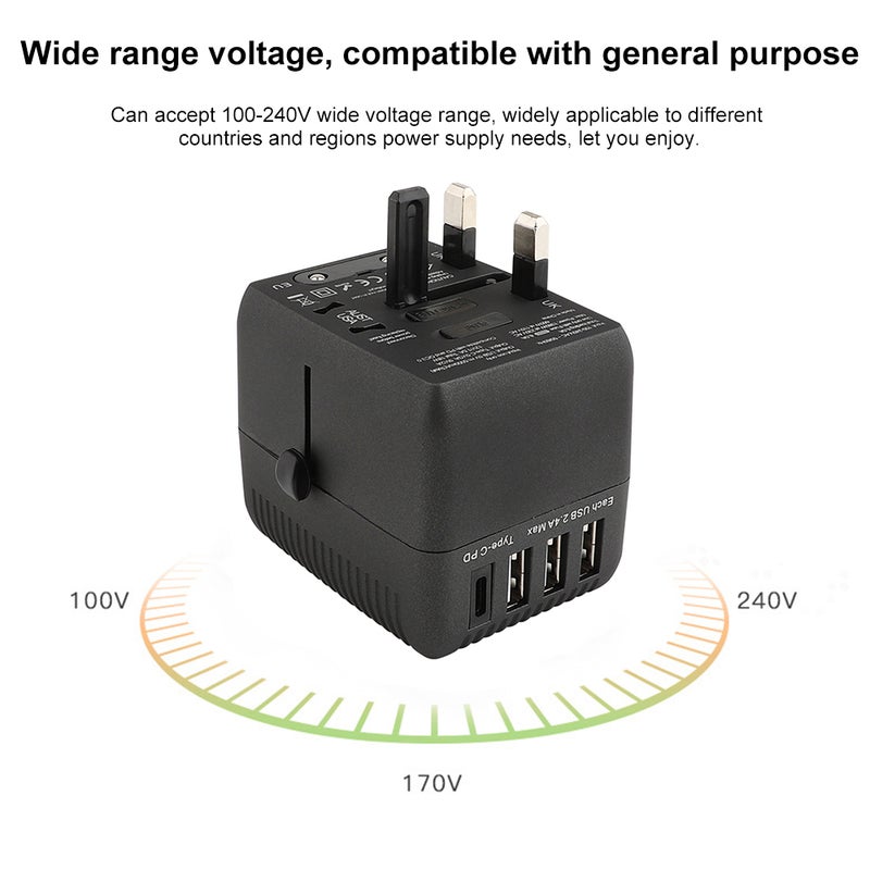 محول شامل للسفر وشاحن جداري شامل لجميع أجهزة الهاتف أسود - Image 5