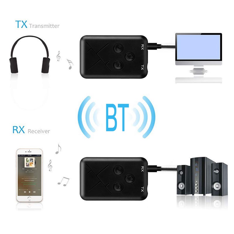 ماركة غير محددة - محول جهاز إرسال واستقبال صوتي 2 في 1 يعمل بالبلوتوث ومزود بمنفذ USB أسود - Image 1