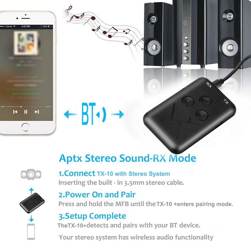 ماركة غير محددة - محول جهاز إرسال واستقبال صوتي 2 في 1 يعمل بالبلوتوث ومزود بمنفذ USB أسود - Image 1