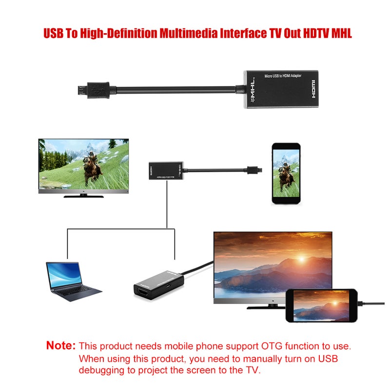 Micro USB To High-Definition Multimedia Interface Link Adapter Cable Black - Image 2
