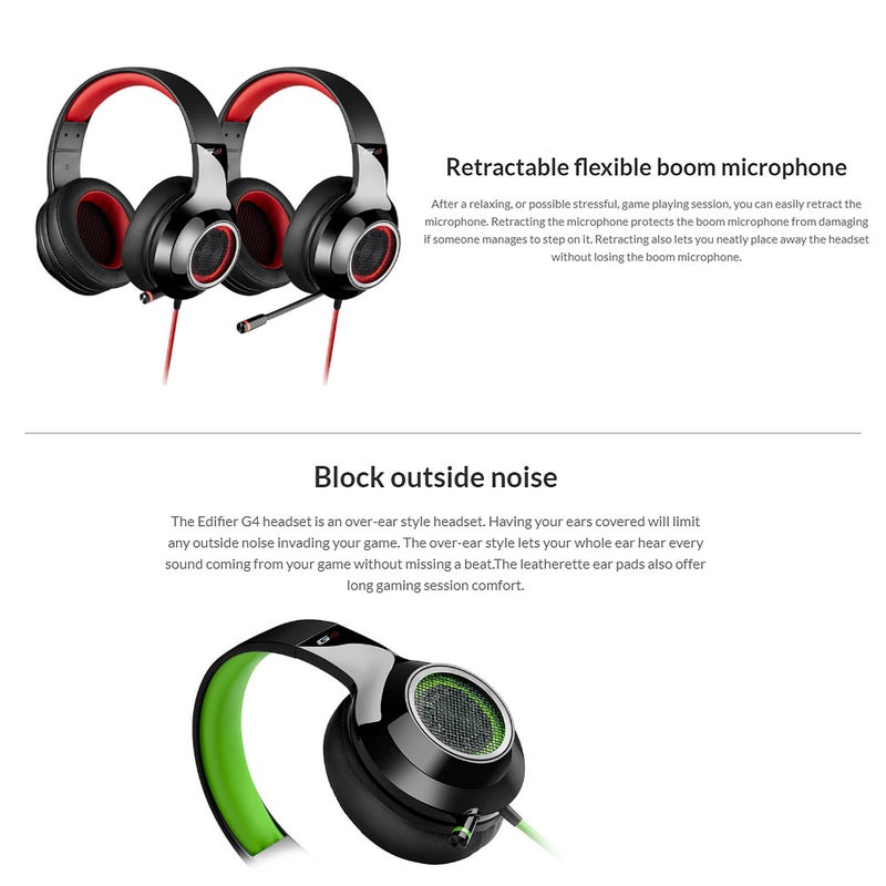اديفير سماعة رأس للألعاب  بصوت ستيريو 7.1 وإضاءة فائقة أحمر وأسود - Image 3