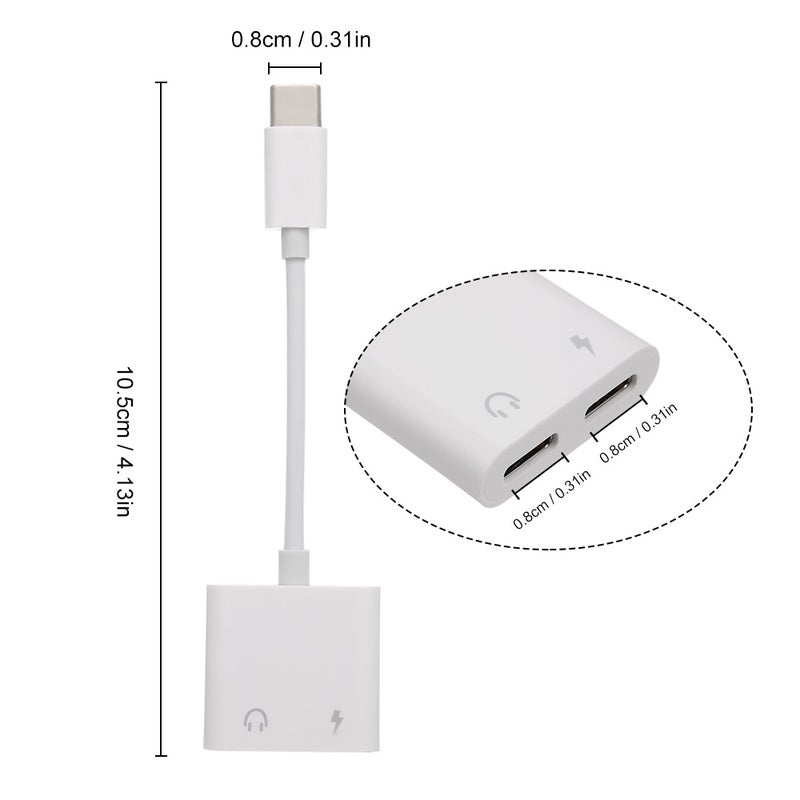 Generic Type C Audio Headset Adapter USB Power Charging Port White  - Image 2