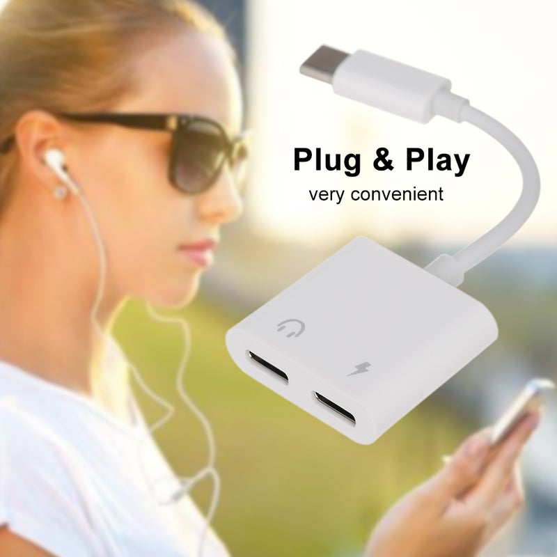 Generic Type C Audio Headset Adapter USB Power Charging Port White  - Image 4