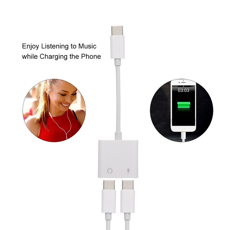 Generic Type C Audio Headset Adapter USB Power Charging Port White  - Image 5