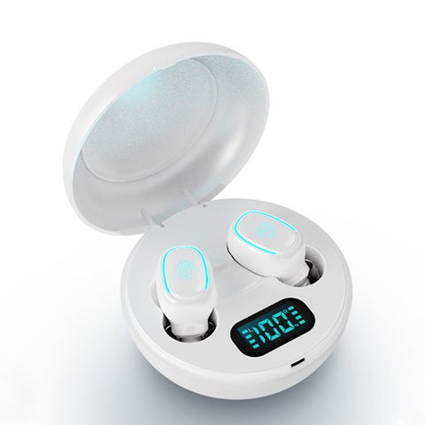 TWS Wireless Digital Display Mini Bluetooth Earphones White