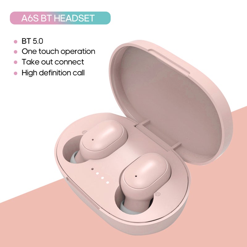 A6S Mini TWS Wireless Bluetooth Stereo Earbuds With Mic Pink - Image 1