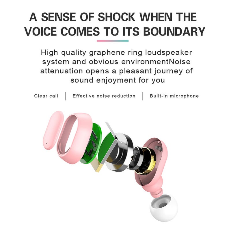 A6S Mini TWS Wireless Bluetooth Stereo Earbuds With Mic Pink - Image 3
