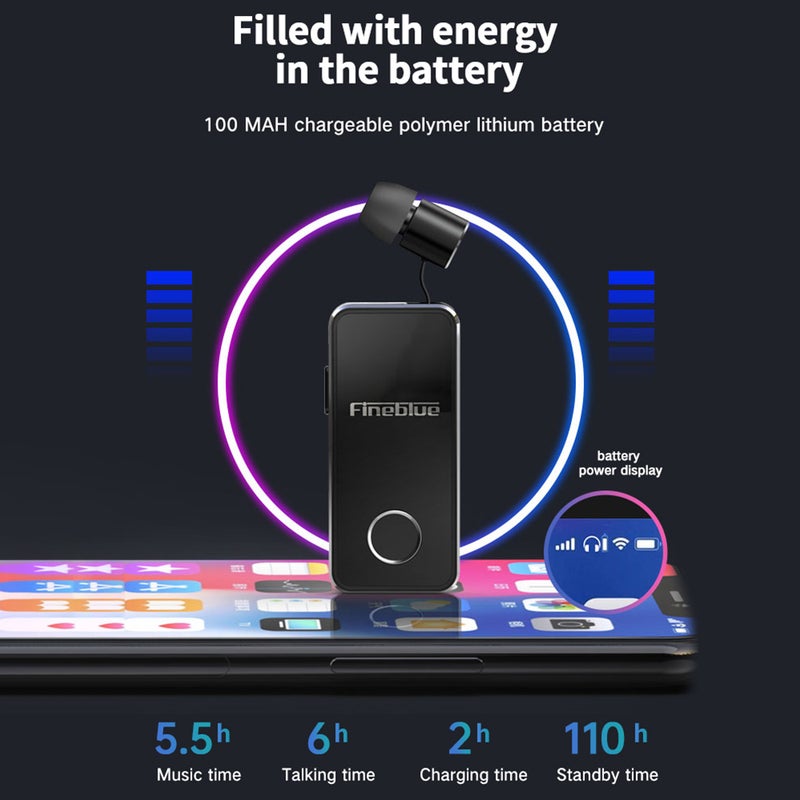 Fineblue - Wireless Bluetooth Wear Clip Earphone Black - Image 1