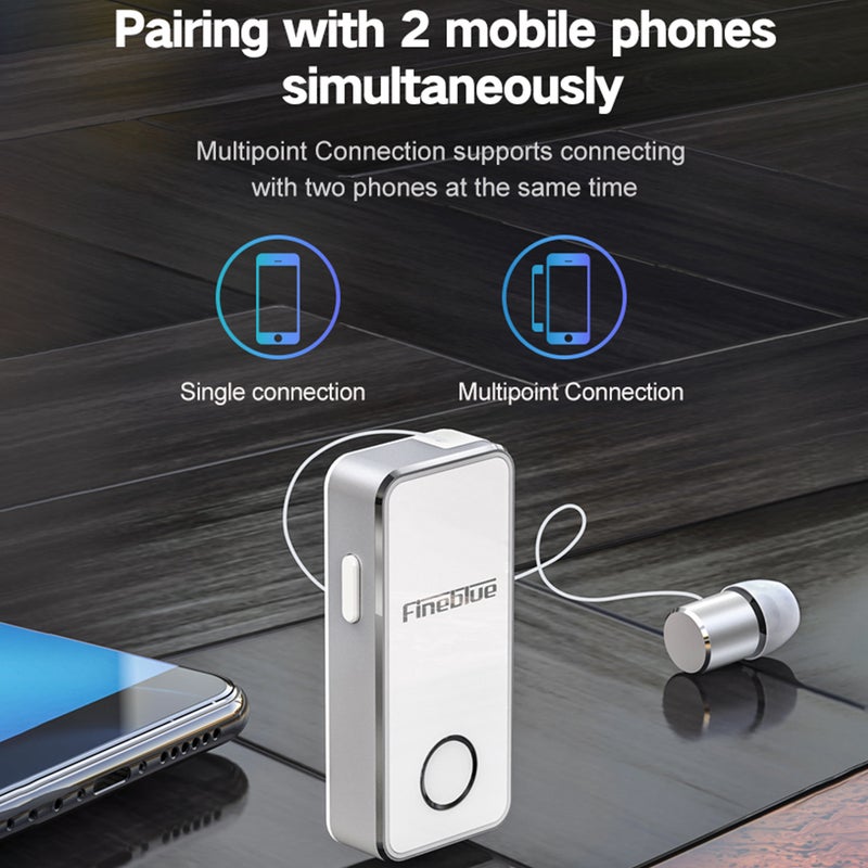 Fineblue - Wireless Bluetooth Wear Clip Earphone Black - Image 1