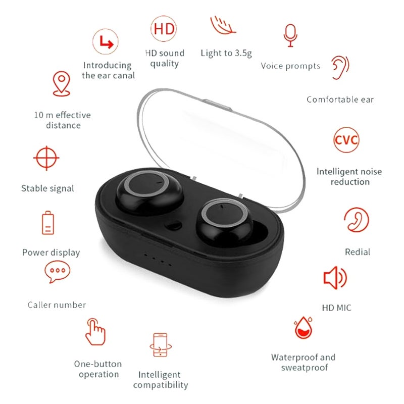 Generic - TWS In-Ear BTH-i30 Wireless Bluetooth Stereo Earbuds With Charging Case Black/Red - Image 1