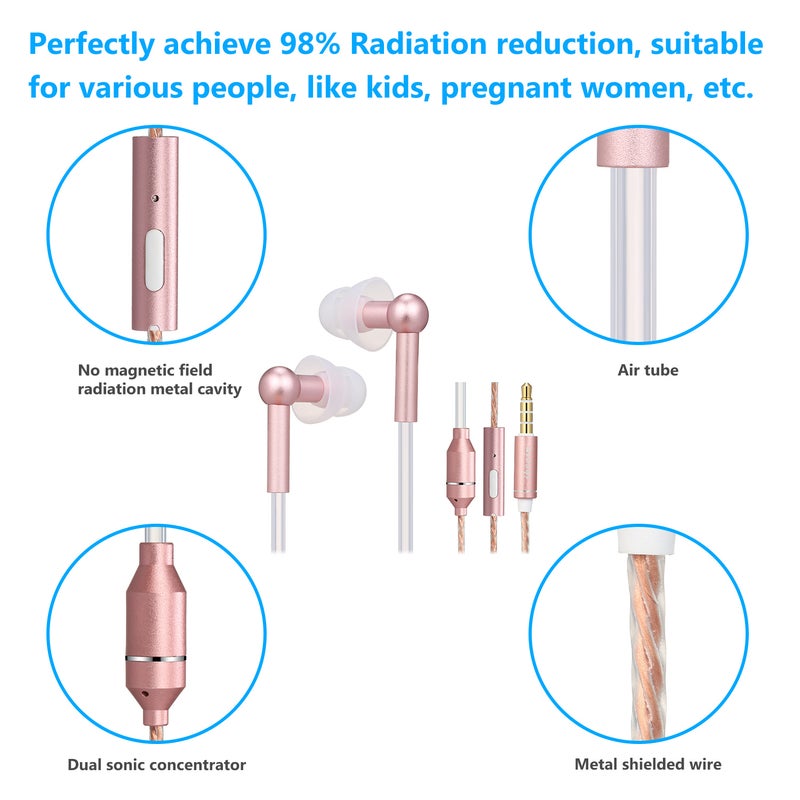 Air Tube Anti-Radiation Wired Headphones Gold  - Image 2