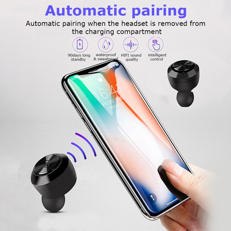 Generic - TWS In-Ear Wireless Bluetooth Earphone Earbuds With Mic LED Display Black - Image 1