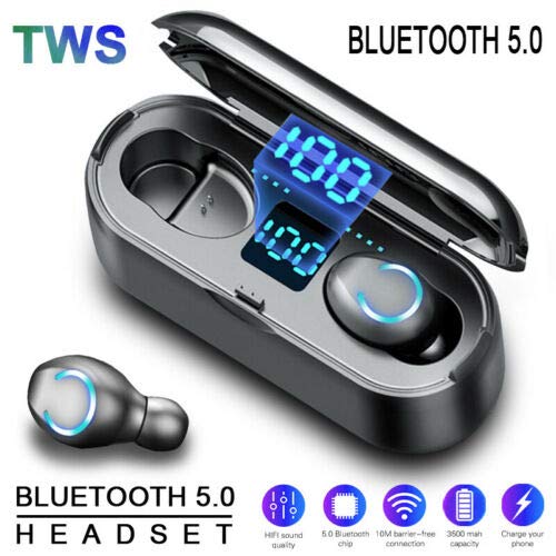 F9 In-Ear Waterproof Wireless Bluetooth Stereo Earbuds With Mic And Digital Display Case Black - Image 2